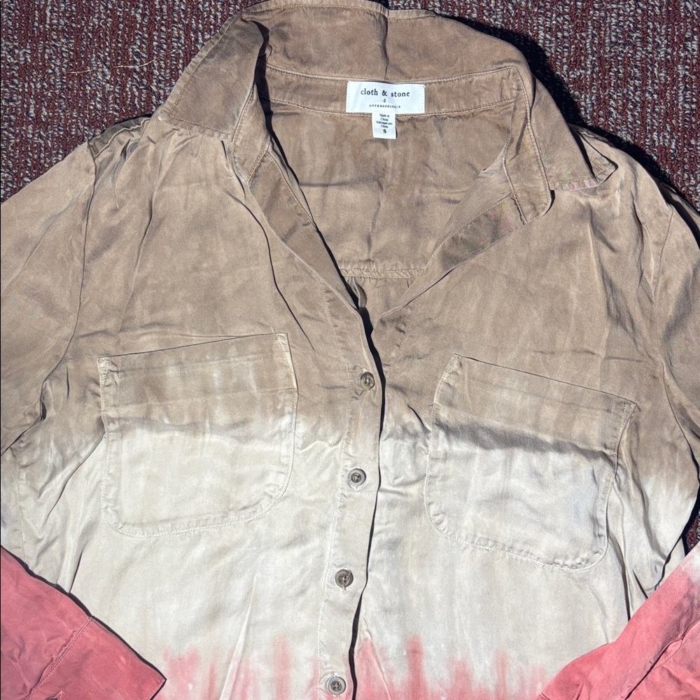 Cloth & Stone for Anthropologie brown/coral dip dye loose fit long sleeve blouse - Picture 3 of 14